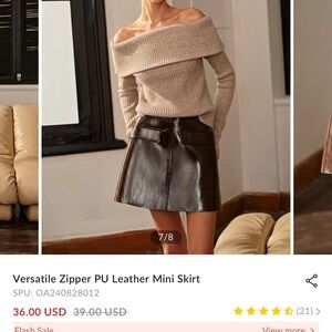 Commense Shiny Dark Brown faux leather  Mini Skirt